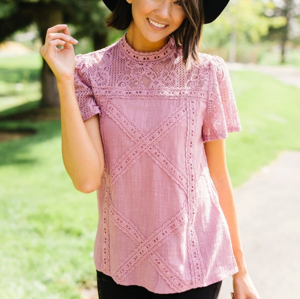 Lace mock neck blouse top stylish sexy